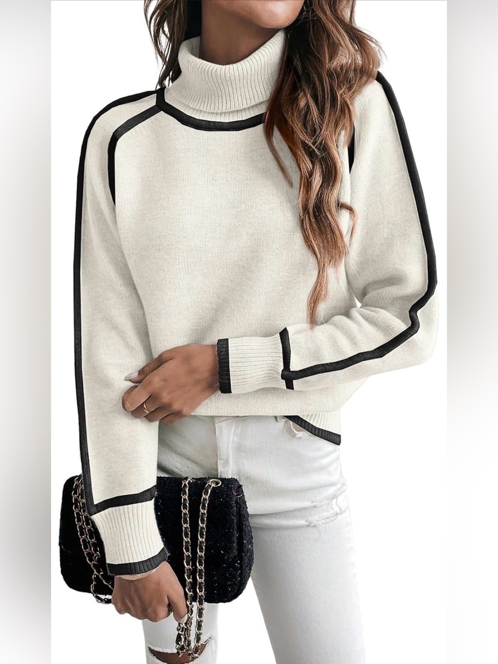 🆕Turtleneck Contrast-Trim Sweater